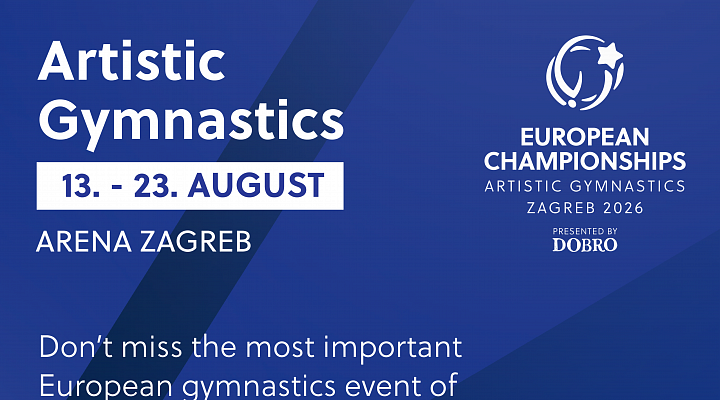 Mistrovství Evropy 2026 ve sportovní gymnastice míří do Záhřebu!Ve dnech 13.-23. srpna 2026 se v chorvatském Záhřebu uskuteční Mistrovství Evropy ve sportovní gymnastice a my pro vás máme oficiální slevový kód! Získejte 50% slevu na vstupenky s promo